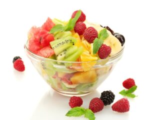 fresh fruits salad in bowl are a great a source of fiber