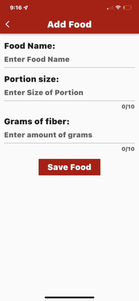 Add Food Fiber Counter App